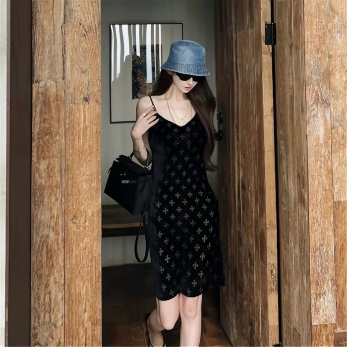 1:1 quality version Gothic Streetwear All Over Cross Print V Neck Bodycon Slip Tank Top for girls 29373037