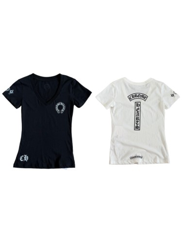 1:1 quality version Double Sided Gothic Horseshoe Letter Cross Print Slim Fit V Neck tee for girls 2 colors 29372508