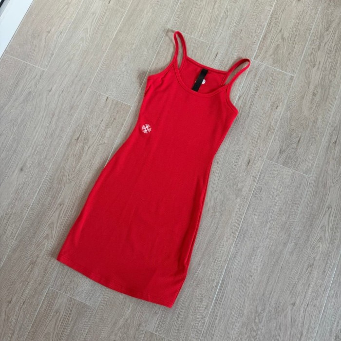 1:1 quality version Vintage Street Minimal Side Chest Embroidery Ribbed Stretch Spaghetti Strap Bodycon Dress Top For Girls 3 colors 29380202