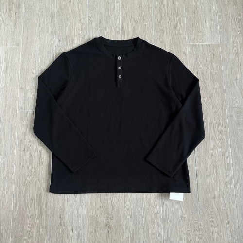 1:1 quality version Gothic Cross Letter Print Ribbed Half Button Henley Waffle Knit Long Sleeve T-Shirt 29380367