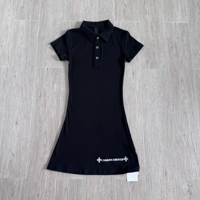 1:1 quality version Y2K Street Cross Gothic Letter Embroidery Ribbed Slim Fit Polo Dress 2 colors 29380249