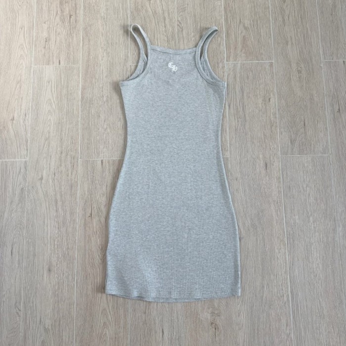 1:1 quality version Vintage Street Minimal Side Chest Embroidery Ribbed Stretch Spaghetti Strap Bodycon Dress Top For Girls 3 colors 29380202