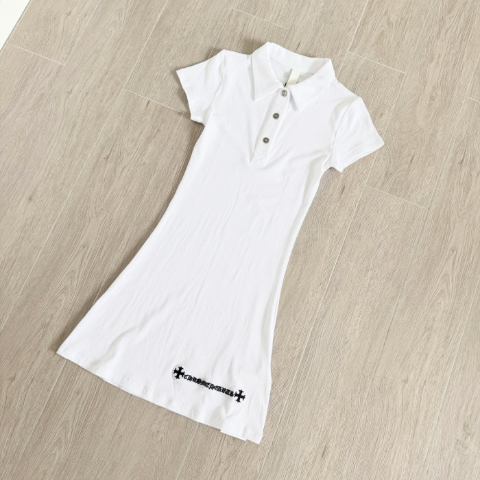 1:1 quality version Y2K Street Cross Gothic Letter Embroidery Ribbed Slim Fit Polo Dress 2 colors 29380249