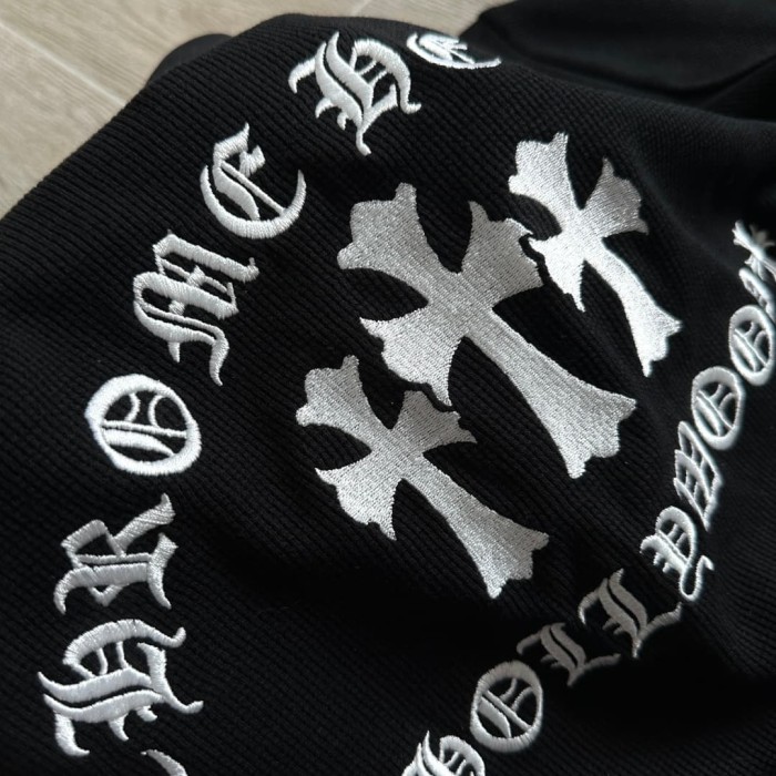 1:1 quality version Gothic Cross Letter Print Ribbed Half Button Henley Waffle Knit Long Sleeve T-Shirt 29380367