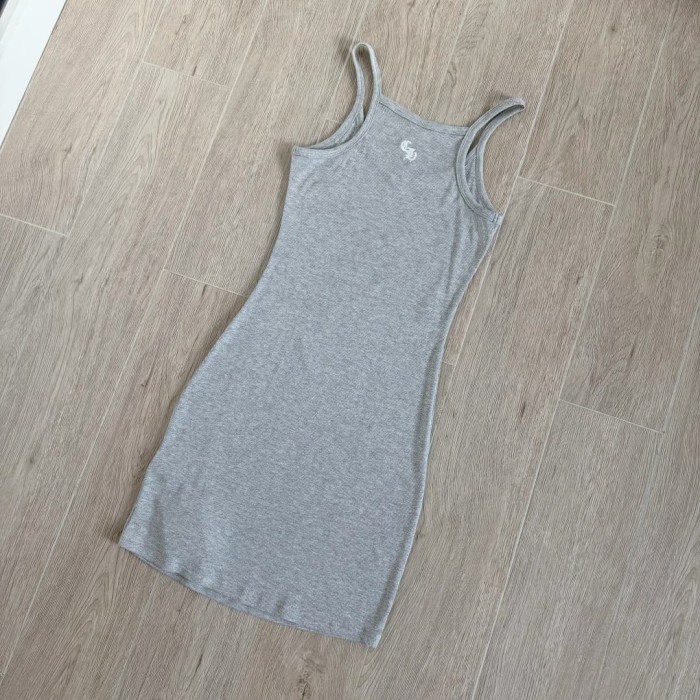 1:1 quality version Vintage Street Minimal Side Chest Embroidery Ribbed Stretch Spaghetti Strap Bodycon Dress Top For Girls 3 colors 29380202