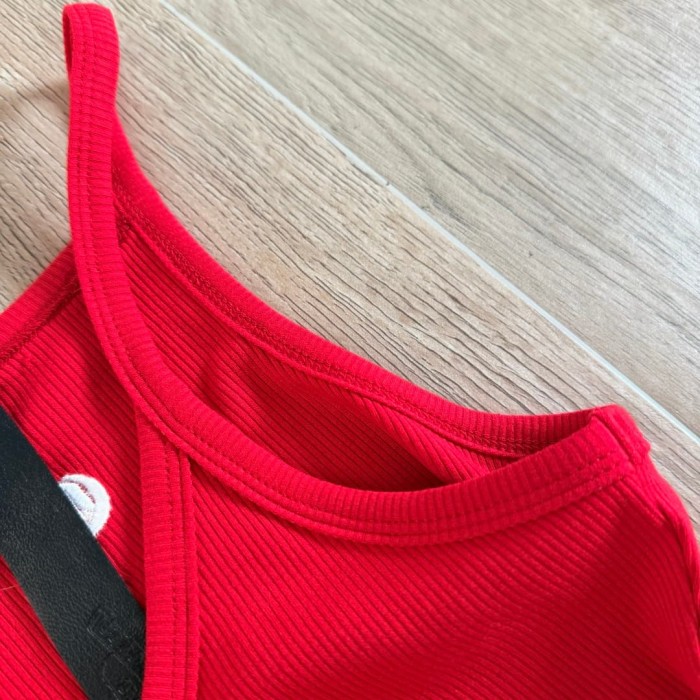 1:1 quality version Vintage Street Minimal Side Chest Embroidery Ribbed Stretch Spaghetti Strap Bodycon Dress Top For Girls 3 colors 29380202