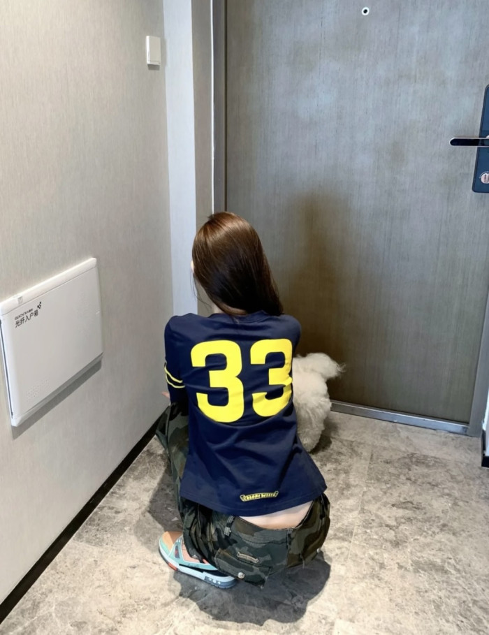 1:1 quality version Number Horseshoe Print Color Block Thin Breathable 3/4 Sleeve Long Sleeve T-Shirt  3 colors for girls 29380260