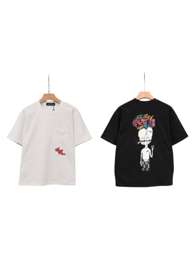 1:1 quality version  Anti Promo Multicolor Graffiti Cartoon Figure Print Pocket T-Shirt 2 colors 29093997