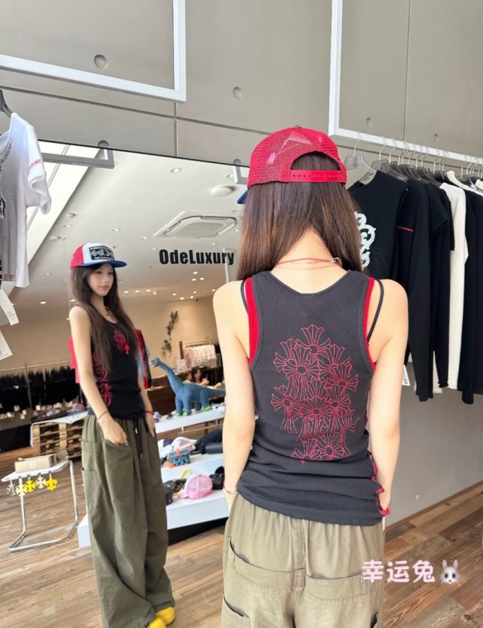 1:1 quality version Classic Vintage Red Cross Sanskrit Print Knit Tank Tops For Girls 29380174