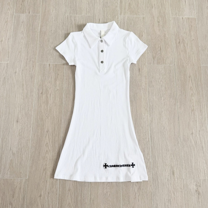 1:1 quality version Y2K Street Cross Gothic Letter Embroidery Ribbed Slim Fit Polo Dress 2 colors 29380249