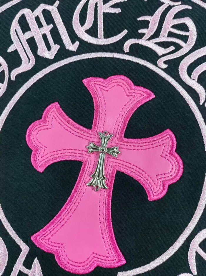 Sanskrit Cross Pink Leather Label Embroidery Tee 3 colors 28884595