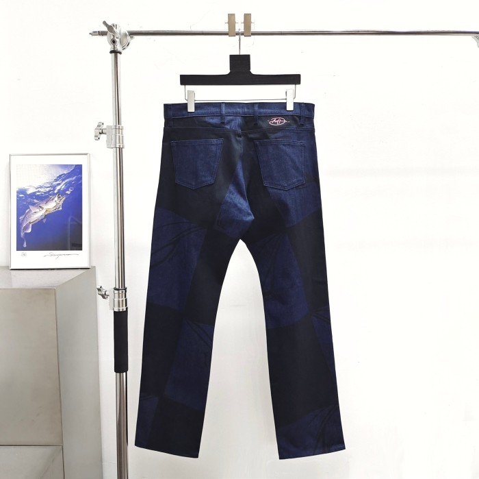 1:1 quality version Matty Boy Checkerboard Black And Blue Patchwork All-Seeing Eye Straight Leg Jeans 29382887