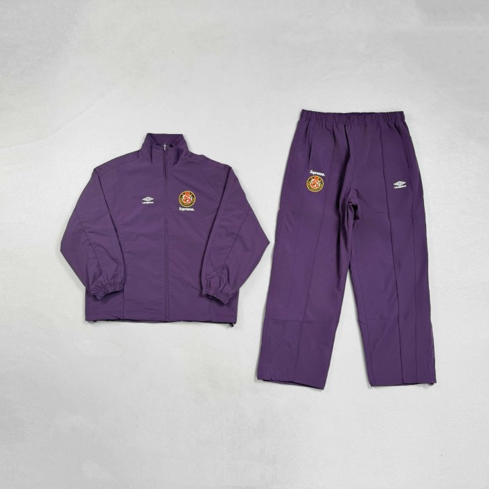 1:1 quality version Vintage Football Collaborative Emblem Print Zip Up Stand Collar Windbreaker Jacket & Pants Set 29382539