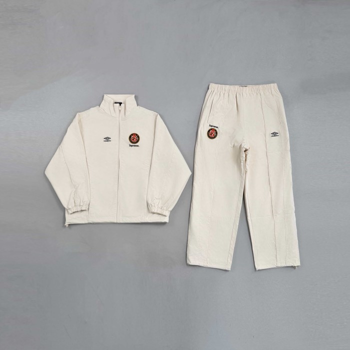 1:1 quality version Vintage Football Collaborative Emblem Print Zip Up Stand Collar Windbreaker Jacket & Pants Set 29382539