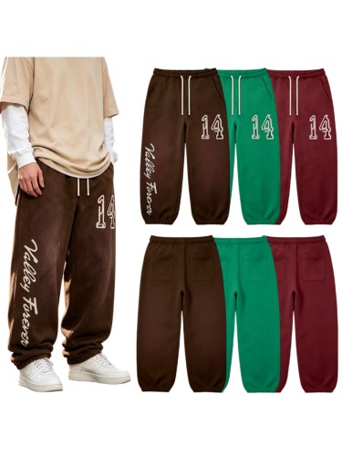 Vintage Streetwear Washed Script Letter Embroidery Elastic Drawstring Cuff Jogger Sweatpants 3 colors 29383988