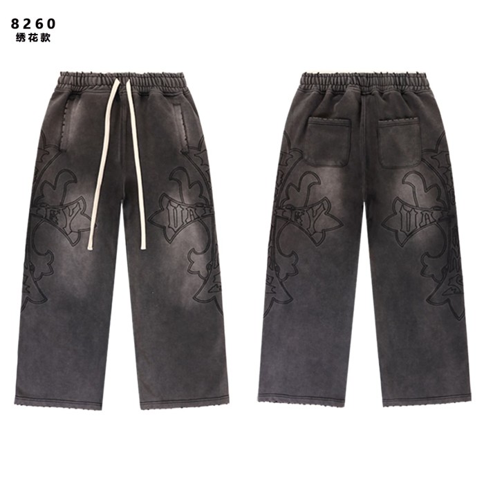 Gothic Streetwear Vintage Washed Cross Embroidery Cropped Zip Up Hoodie & Wide Leg Sweatpants Set 3 colors 29383974