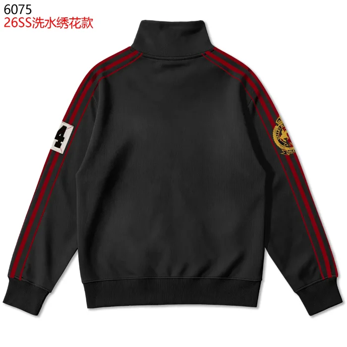 American Sporty Red Embroidered Letter White Side Stripe Washed Stand Collar Zip Up Hoodie 3 colors 29384009
