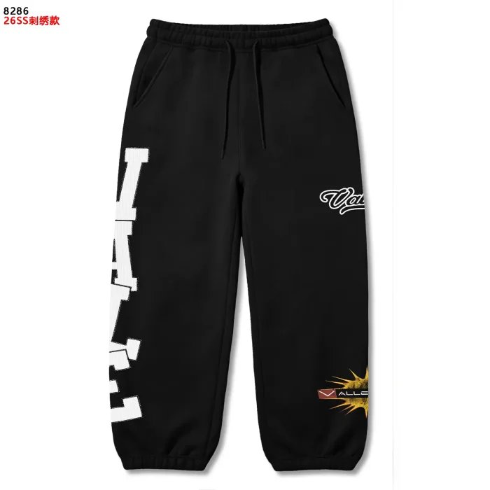 American Street Style White Bold Letter Print Yellow Crackle Pattern Cursive Embroidered Drawstring Sweatpants 3 colors 29383867