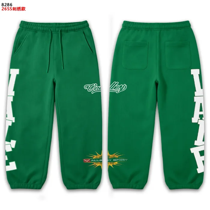 American Street Style White Bold Letter Print Yellow Crackle Pattern Cursive Embroidered Drawstring Sweatpants 3 colors 29383867