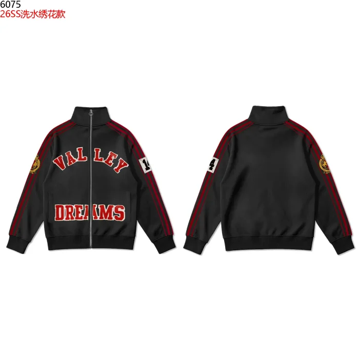 American Sporty Red Embroidered Letter White Side Stripe Washed Stand Collar Zip Up Hoodie 3 colors 29384009