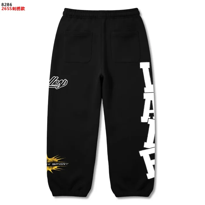 American Street Style White Bold Letter Print Yellow Crackle Pattern Cursive Embroidered Drawstring Sweatpants 3 colors 29383867