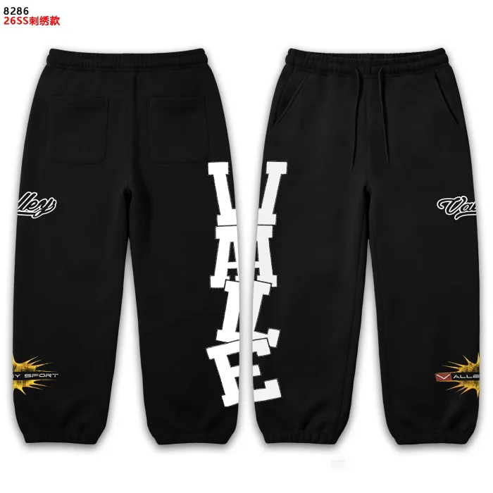 American Street Style White Bold Letter Print Yellow Crackle Pattern Cursive Embroidered Drawstring Sweatpants 3 colors 29383867