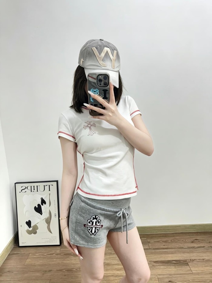 1:1 quality version Streetwear Grey Dagger Floral Embroidery Drawstring Sweat Shorts for girls 29392542