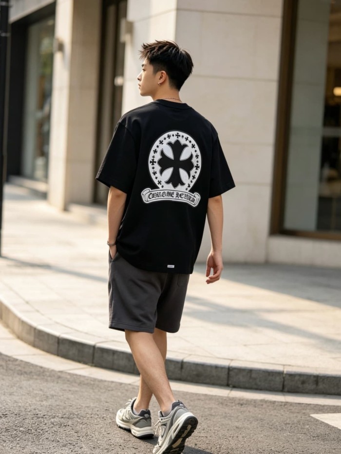 1:1 quality version Pocket Cross Floral Scroll Letter Print Short Sleeve Tee 29392350