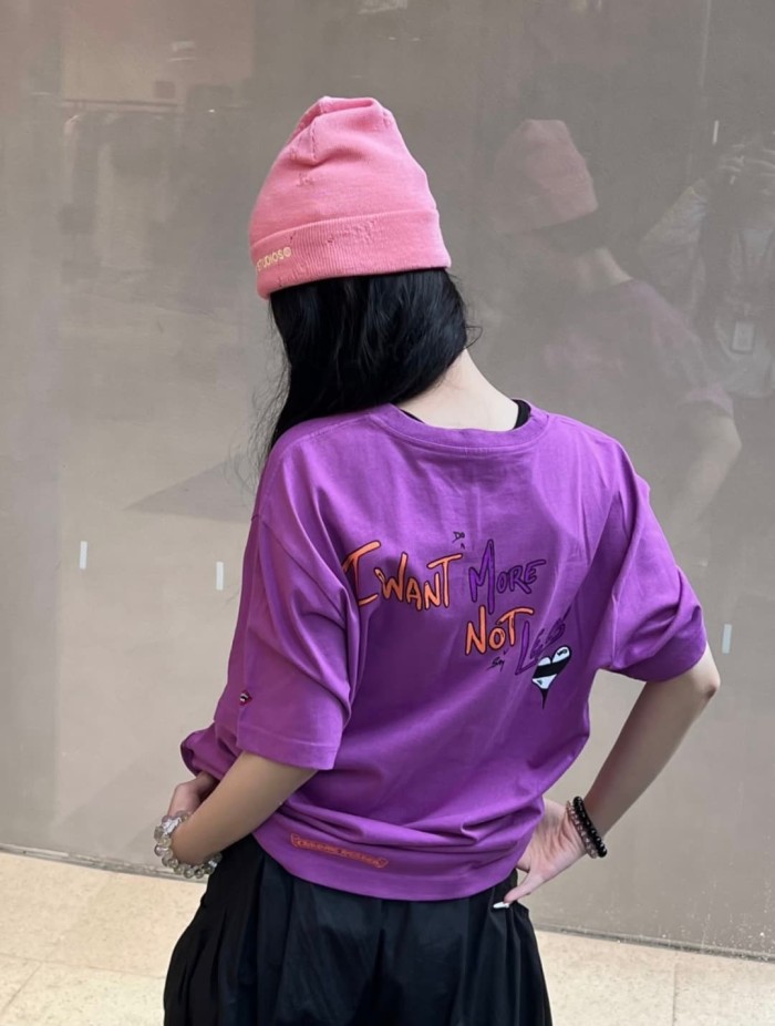 1:1 quality version Purple Pocket Graffiti Letter And Heart Dagger Print Short Sleeve Tee 29392365