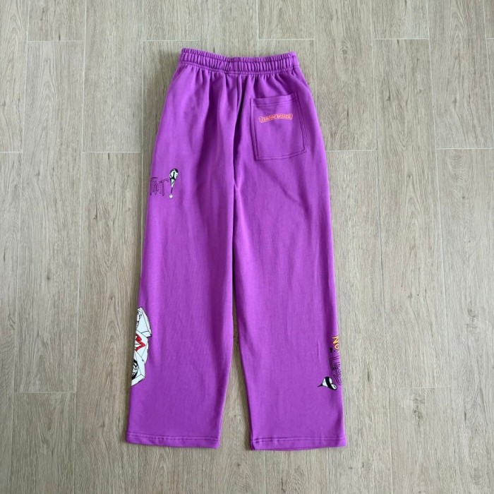 1:1 quality version Streetwear Purple Color Graffiti Slogan Poker Print Wide Leg Drawstring Casual Sweatpants 29392390