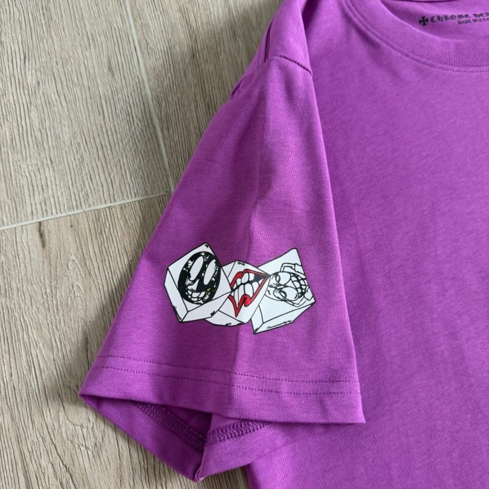 1:1 quality version Purple Pocket Graffiti Letter And Heart Dagger Print Short Sleeve Tee 29392365