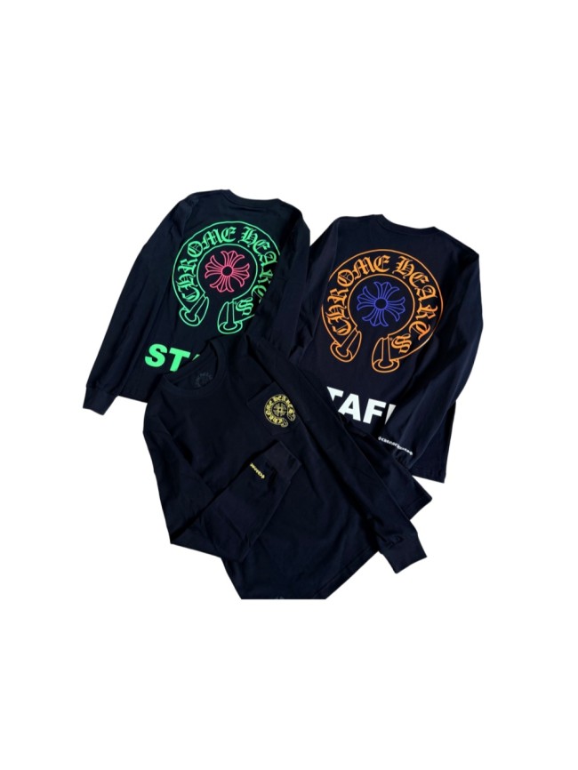 1:1 quality version Back Horseshoe STAFF Fluorescent Pink Cross Flower Print Long Sleeve Tee 3 colors 29334509