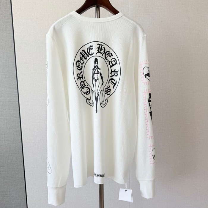 1:1 quality version White Waffle Knit Dagger Lady Gothic Letter Print Crew Neck Long Sleeve Tee 2 colors 29392334