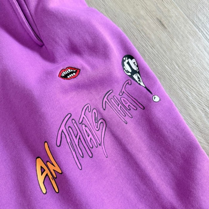1:1 quality version Streetwear Purple Color Graffiti Slogan Poker Print Wide Leg Drawstring Casual Sweatpants 29392390