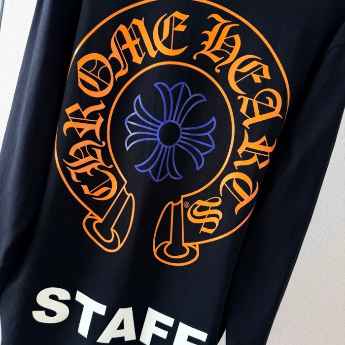 1:1 quality version Back Horseshoe STAFF Fluorescent Pink Cross Flower Print Long Sleeve Tee 3 colors 29334509