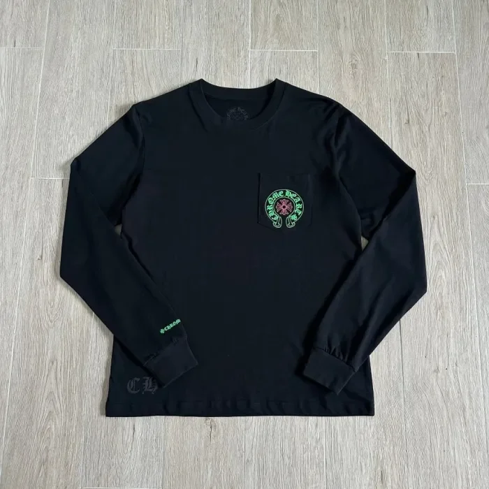 1:1 quality version Back Horseshoe STAFF Fluorescent Pink Cross Flower Print Long Sleeve Tee 3 colors 29334509
