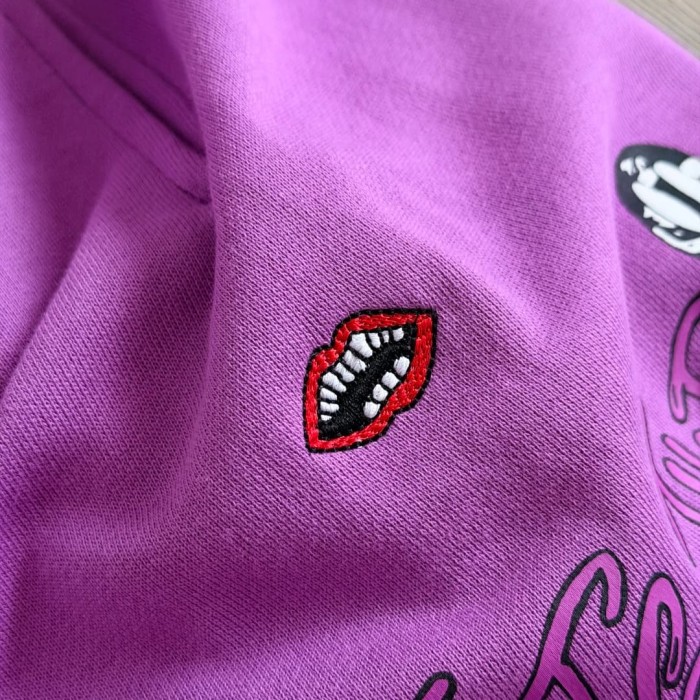 1:1 quality version Streetwear Purple Color Graffiti Slogan Poker Print Wide Leg Drawstring Casual Sweatpants 29392390