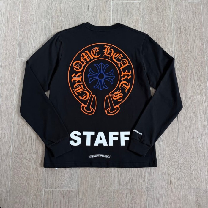 1:1 quality version Back Horseshoe STAFF Fluorescent Pink Cross Flower Print Long Sleeve Tee 3 colors 29334509