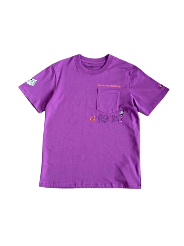 1:1 quality version Purple Pocket Graffiti Letter And Heart Dagger Print Short Sleeve Tee 29392365