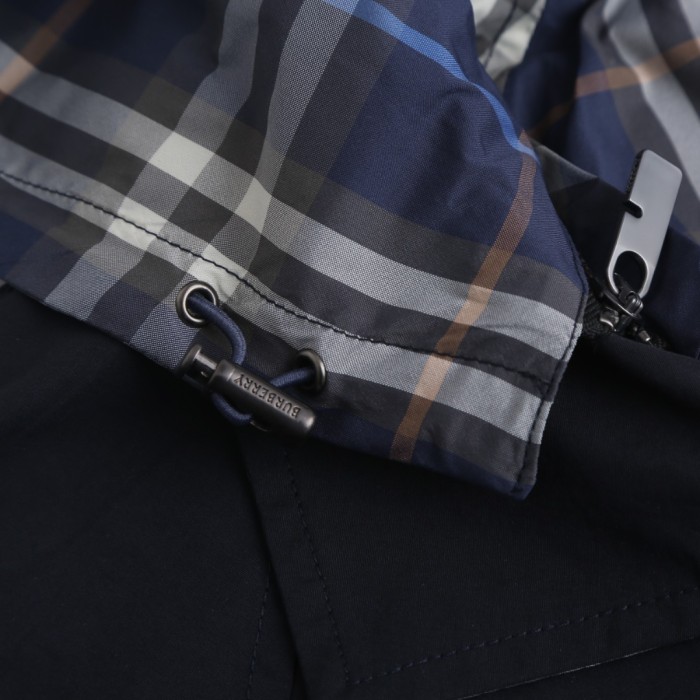 1:1 quality version Blue Plaid Chest Letter Embroidered Logo Drawstring Windproof Reversible Hooded Jacket 29395213