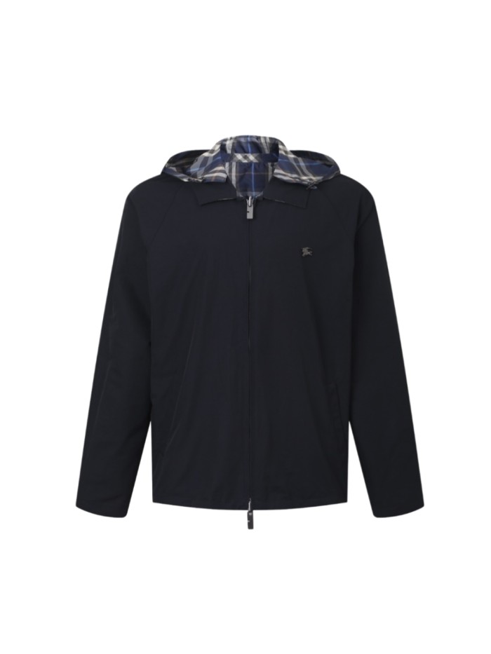 1:1 quality version Blue Plaid Chest Letter Embroidered Logo Drawstring Windproof Reversible Hooded Jacket 29395213
