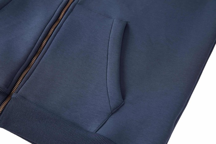 1:1 quality version Minimalist Street Front Small Embroidery Logo Back Plain Full Zip Drawstring Hoodie 29395031