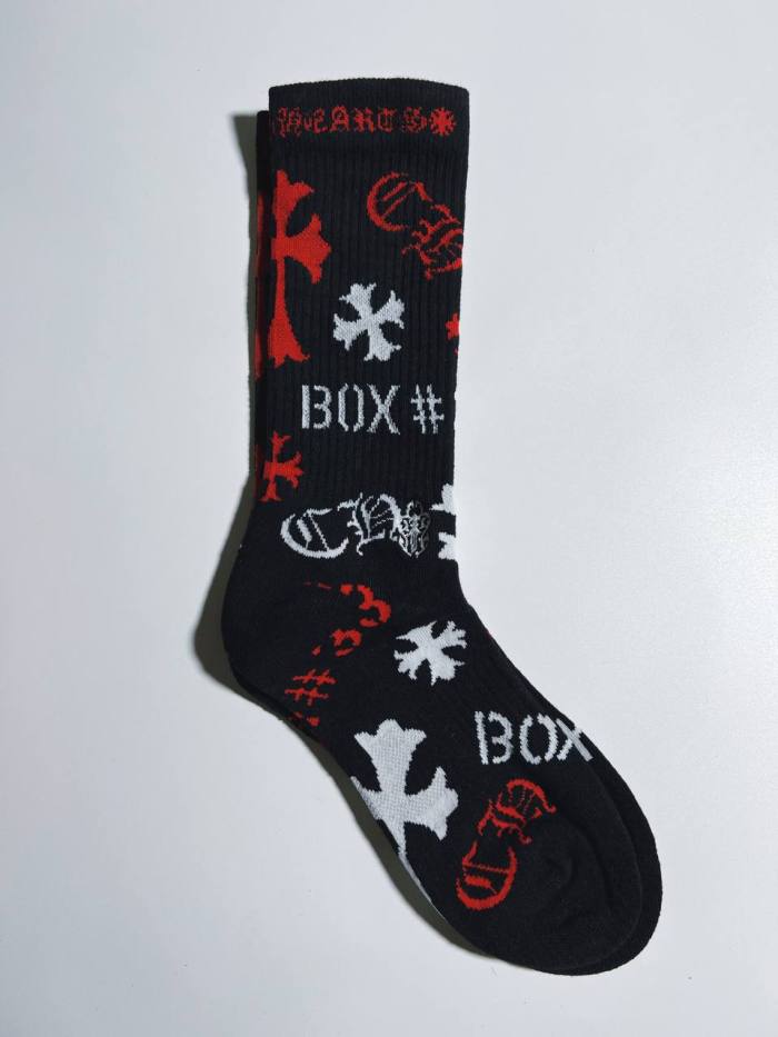 1:1 quality version Cross Letter Cotton Stretch Thick Rib‑Knit Unisex Trendy Mid‑Crew Socks 3 Pairs Per Card 29399293