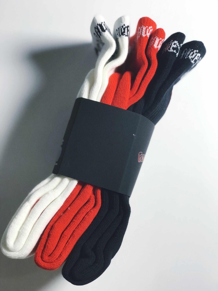 1:1 quality version Red Lip Bite‑Lip Cotton Rib‑Knit Stretch Breathable Mid‑Crew Socks 3 Pairs Per Card 29399281