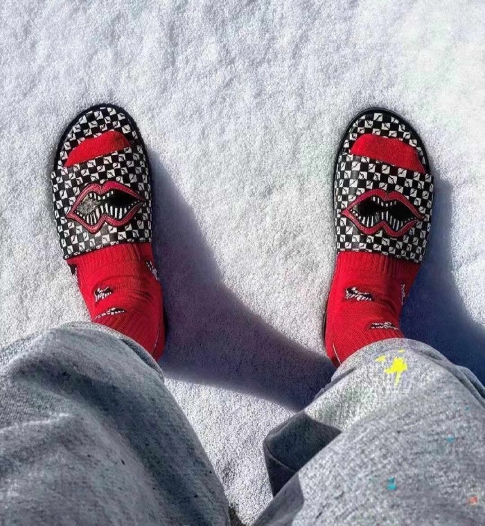1:1 quality version Red Lip Bite‑Lip Cotton Rib‑Knit Stretch Breathable Mid‑Crew Socks 3 Pairs Per Card 29399281