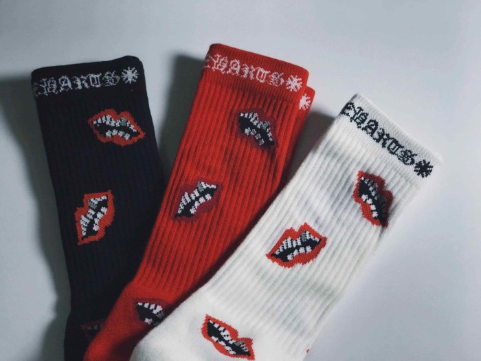 1:1 quality version Red Lip Bite‑Lip Cotton Rib‑Knit Stretch Breathable Mid‑Crew Socks 3 Pairs Per Card 29399281