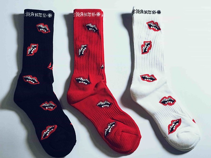 1:1 quality version Red Lip Bite‑Lip Cotton Rib‑Knit Stretch Breathable Mid‑Crew Socks 3 Pairs Per Card 29399281