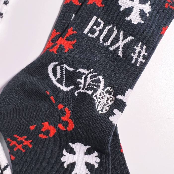 1:1 quality version Cross Letter Cotton Stretch Thick Rib‑Knit Unisex Trendy Mid‑Crew Socks 3 Pairs Per Card 29399293