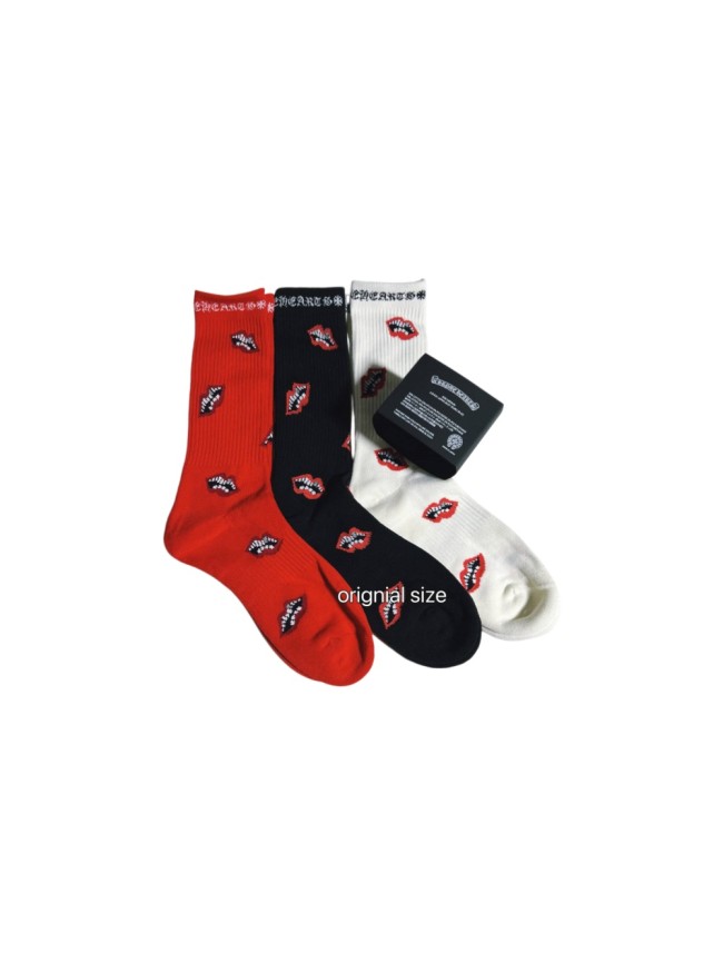 1:1 quality version Red Lip Bite‑Lip Cotton Rib‑Knit Stretch Breathable Mid‑Crew Socks 3 Pairs Per Card 29399281
