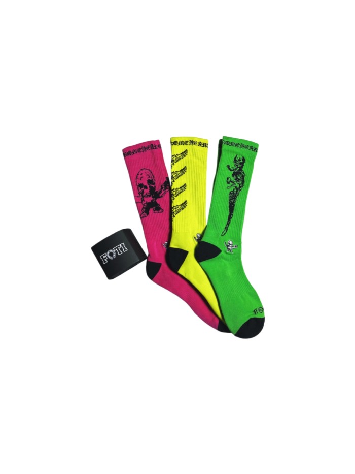 1:1 quality version Foti Skull Figure Print Colorful Thick Terry‑Sole Cotton Socks 3 Pairs Per Card 29399262